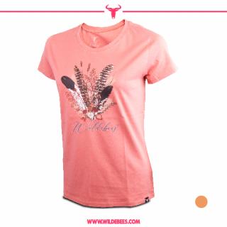 Short Sleeve Feather Floral T-Shirt  | Ladies