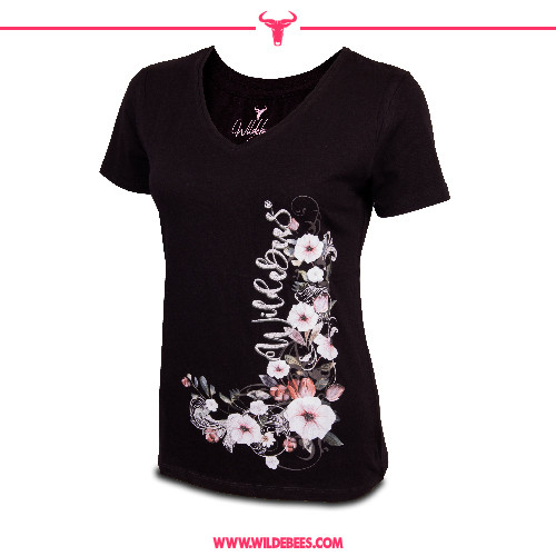 Short Sleeve Floral Filagree V-Neck T-Shirt | Ladies