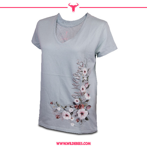 Short Sleeve Floral Filagree V-Neck T-Shirt | Ladies