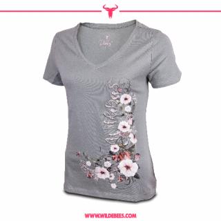 Short Sleeve Floral Filagree V-Neck T-Shirt | Ladies